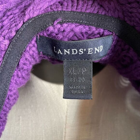 Lands’ End Womens Cable Knit Cardigan XL Petite Purple Royal Varsity Cottagecore - Picture 3 of 12